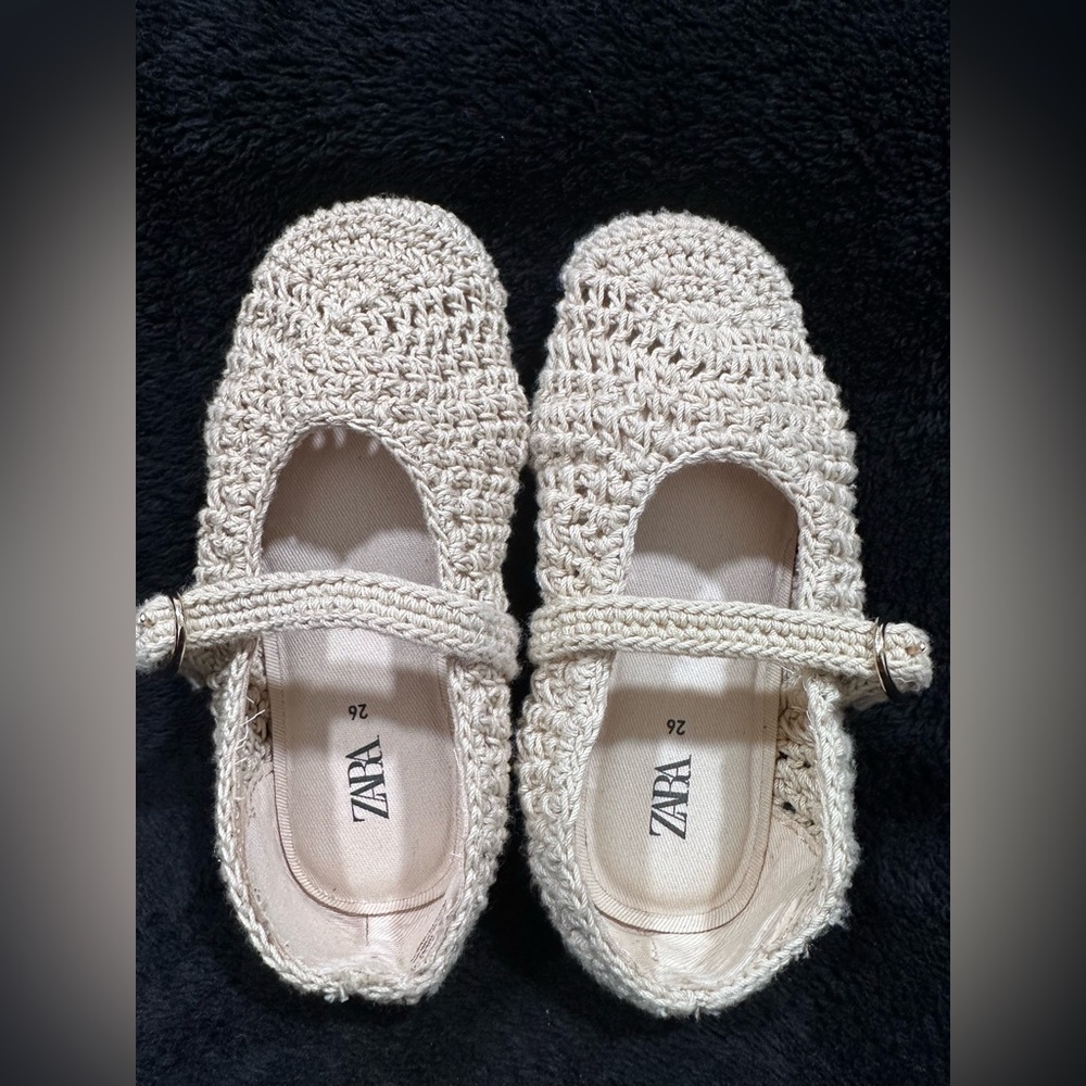 Zara Girls Boho Crochet Ballet Flat Cream Kids Shoes Size 26 / 9.5